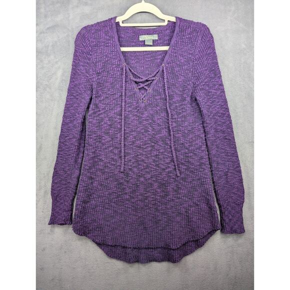 Natural Reflections Sweaters - Natural Reflections Knit Sweater Women Small Purple Lace-Up